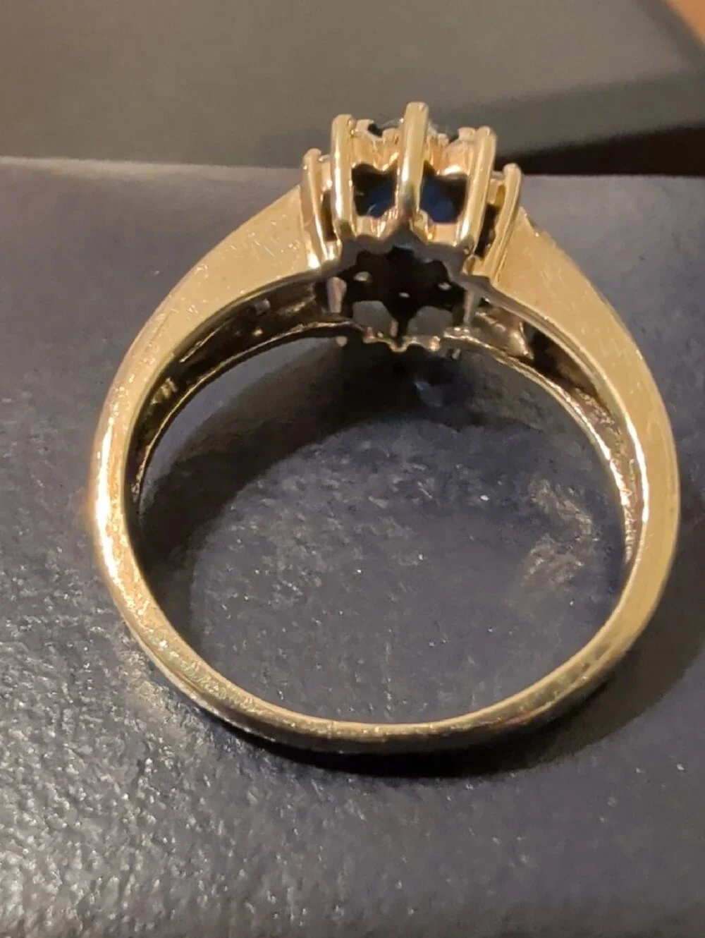 Gold Sapphire Halo Ring with Clear Accent Stones